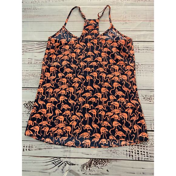 J. Crew Tops - J. Crew Blouse Women 00 Navy Pink Flamingo Racerback Adjustable Straps 58920
